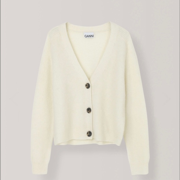 Brand New Ganni Knitted cropped V-neck cardigan - Picture 1 of 5